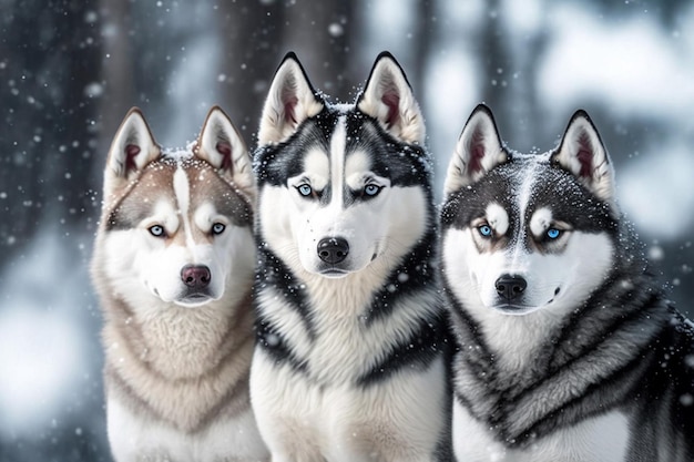 Foto husky's in de sneeuw van alaska