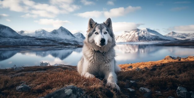 husky in the wilderness husky in winter husky in the mountains