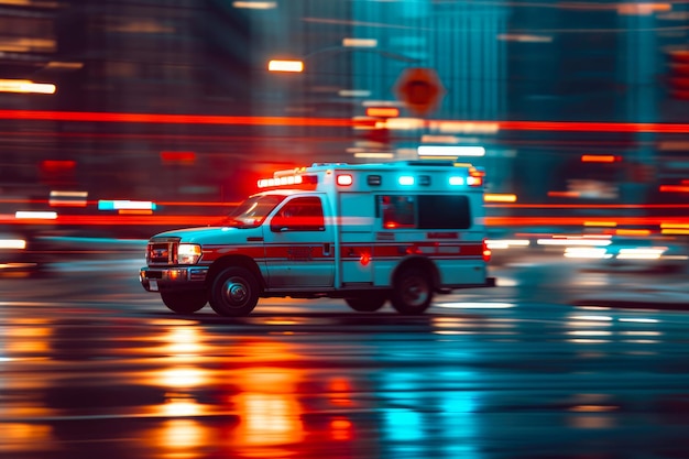 Photo hustle and bustle urban ambulance speeding