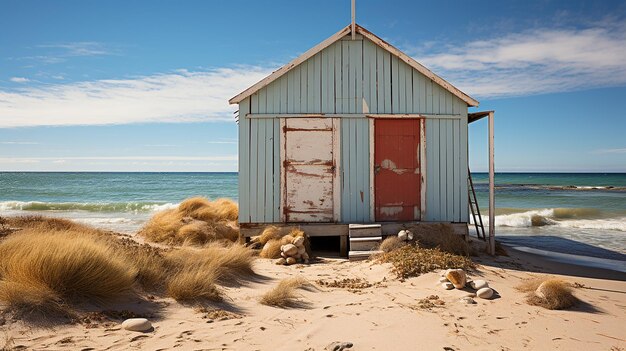 Foto hut by the beach minimalist sunkissed beach foto