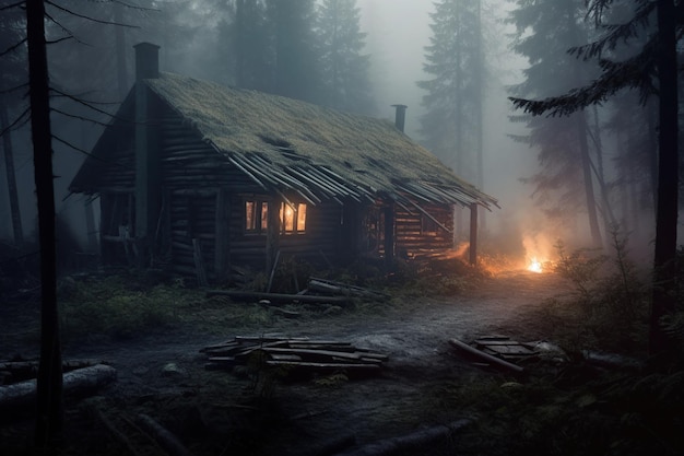 Hut en kasteel in het bos met filmische verlichting