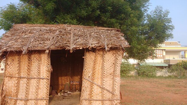 Photo hut on field against tree