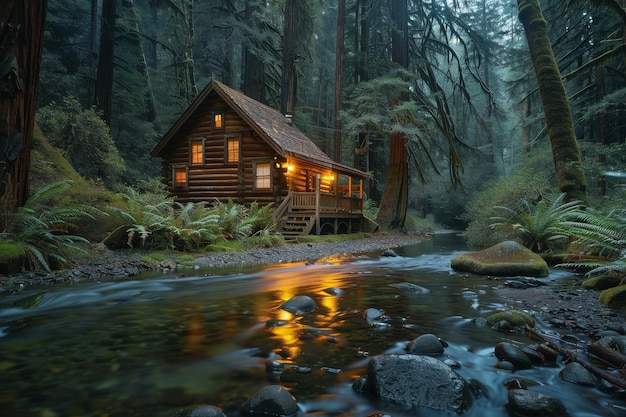 Hut in het bos met stroom