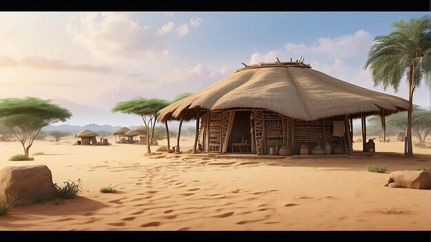 Photo a hut made of mud and straw in the middle of a desert