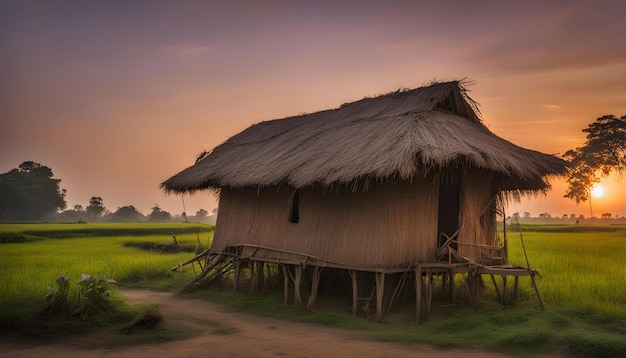 Hut during sunset in a small village