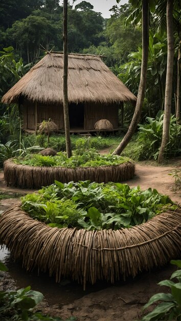 Photo a hut with a thatched roof and a thatched roof