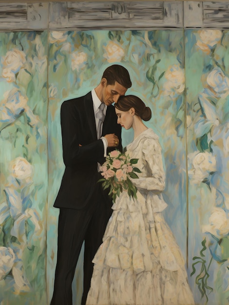 Huwelijk achtergrond illustratie ontwerp koppel in liefde huwelijk bruid