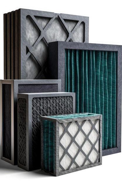 Hvac filters with different sizes and efficiency ratings created with generative ai