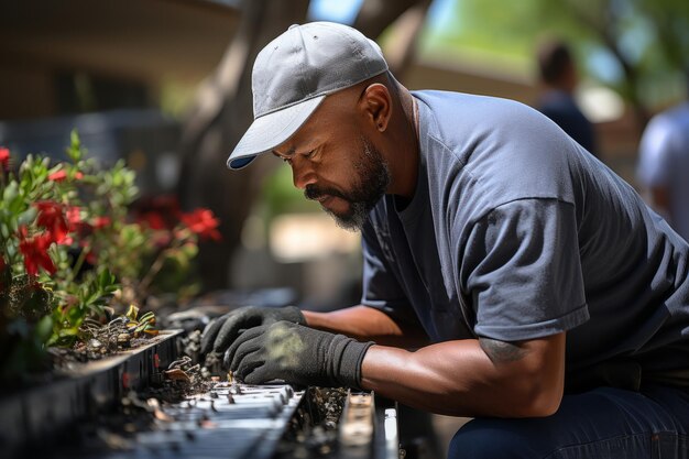 HVAC technician servicing an air conditioning system Generative AI