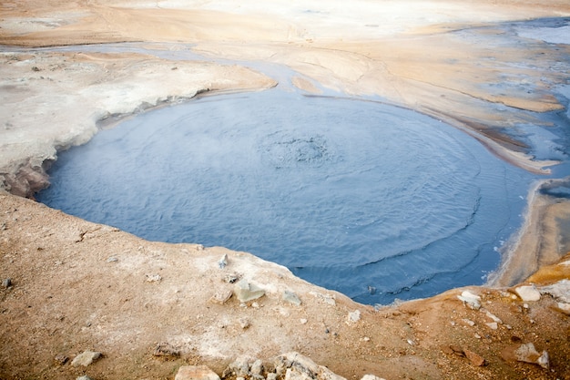 Hverir mud pools view, Iceland landmark. Icelandic landscape