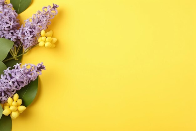 hyacinth and eucalyptus on yellow background copy space