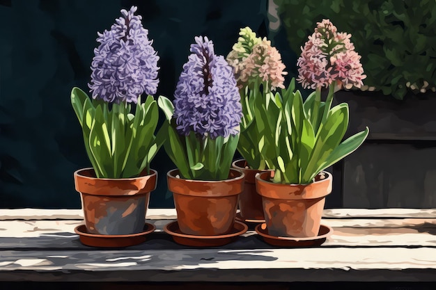 Hyacinth flower pot on table Generate Ai