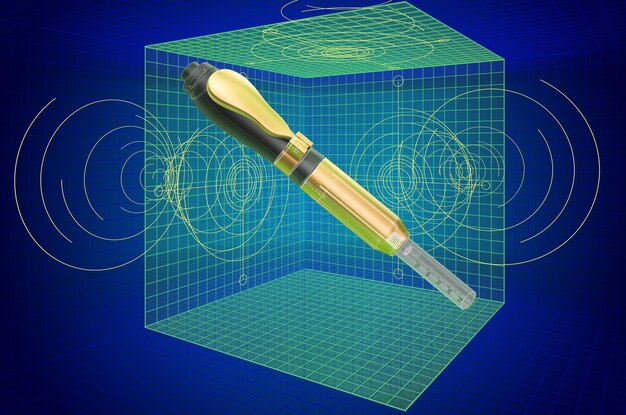 Foto visualizzazione della penna ialuronica rendering 3d del modello cad 3d