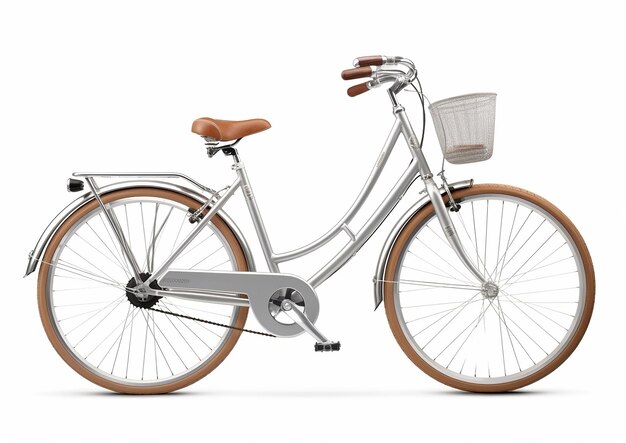 a Hybrid bicycle in silver on a white background