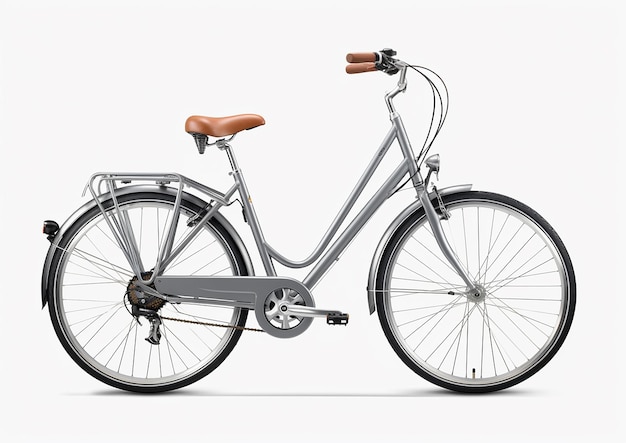 a Hybrid bicycle in silver on a white background