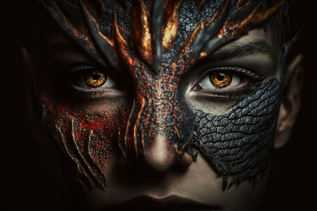 Hybrid portrait beautiful woman and dragon generative ai