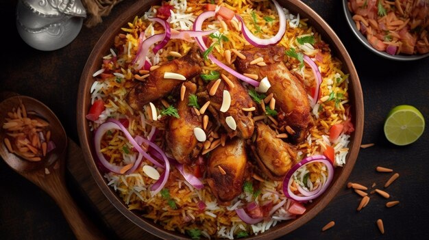 Hyderabadi Chicken Biryani with Fried onions