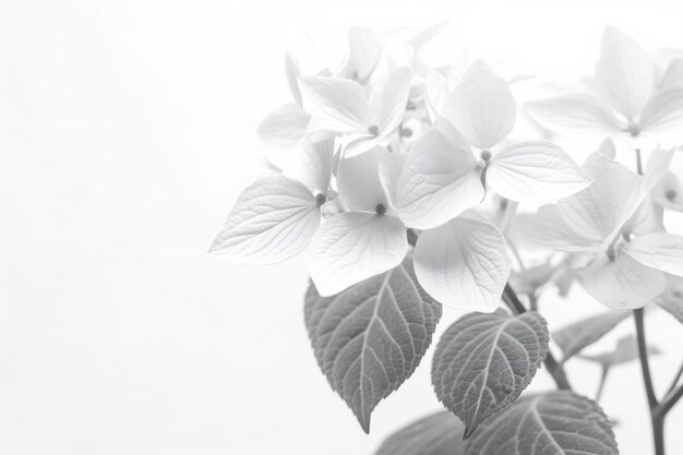 Фото Черно-белая цветочная линия гортензии на белом фоне