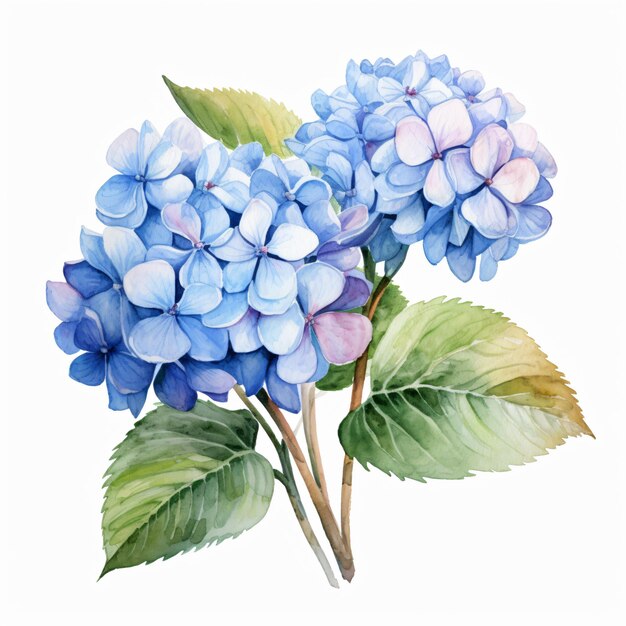 Hydrangea bushes in blossom isolated on white background