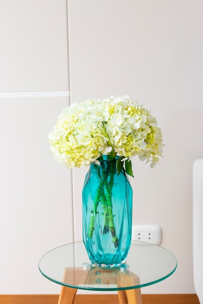 Hydrangea flower arrangement in a nice living room