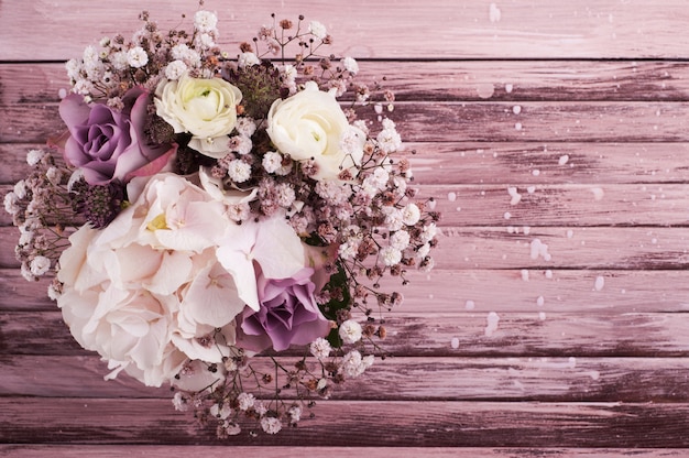 Hydrangea flowers in tin pot