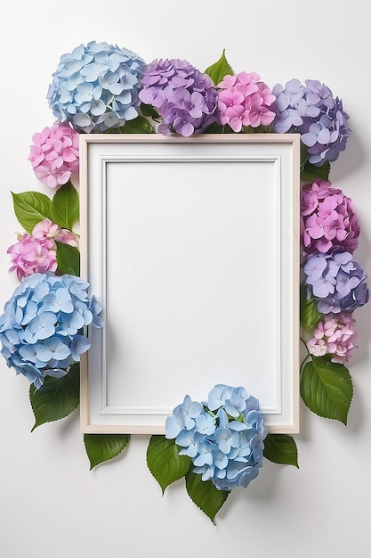 Hydrangea Hues Harmony blank Frame Mockup with white empty space for placing your design