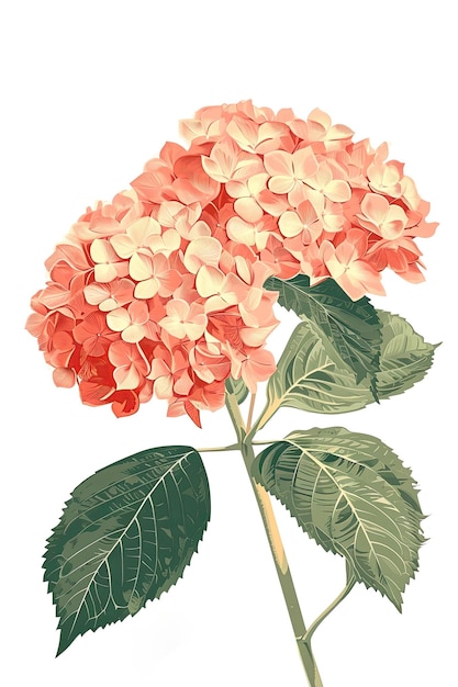 Hydrangea single stem vintage floral botanical flower print