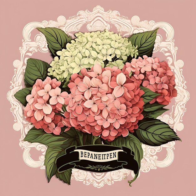 Hydrangeas Flower Label Heirloom Hydrangea Bouquet With Lace 2D Label Vintage Design Packaging Tem