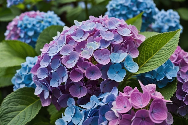 Hydrangeas with shades of blue and purple