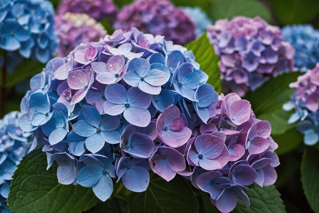 Hydrangeas with shades of blue and purple