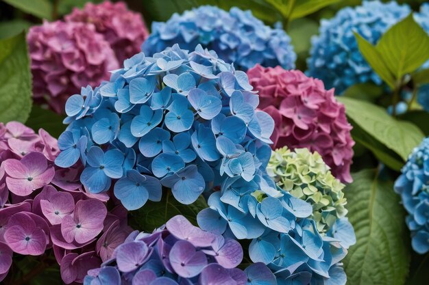 Hydrangeas with shades of blue and purple