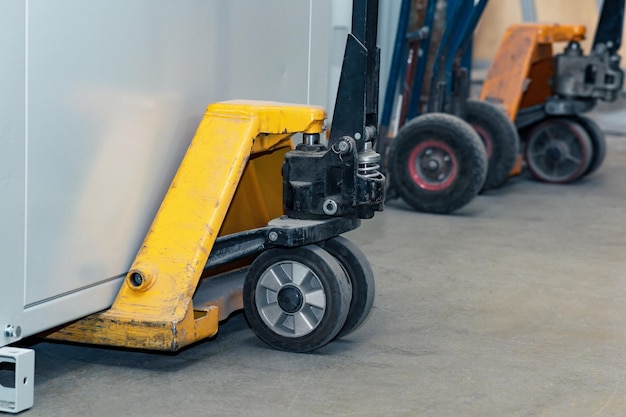 hydraulic jacks for storage pallets close-up