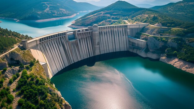 Hydro-elektrische dam op de rivier wateruitlaat van het reservoir generatieve ai