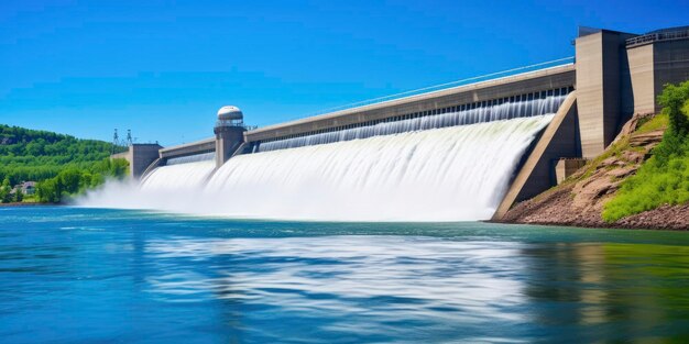 Hydroelectric dam generating green energy from flowing water