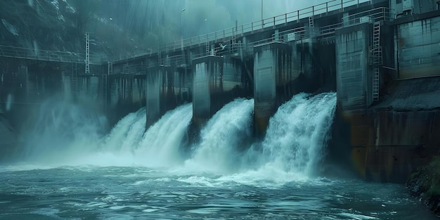 Photo hydroelectric plant harnessing powerful waterfalls for clean renewable energy concept renewable energy hydroelectric power waterfall clean energy sustainable development