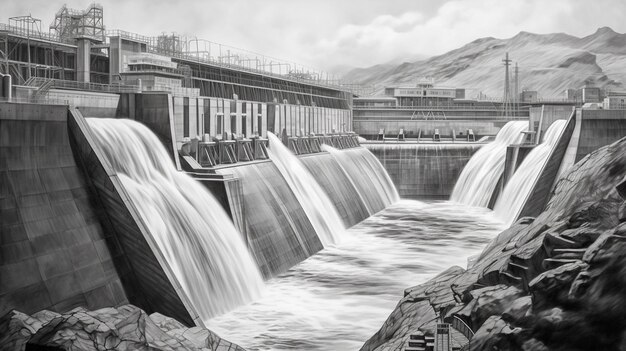 Photo hydroelectric power station panorama beautiful view