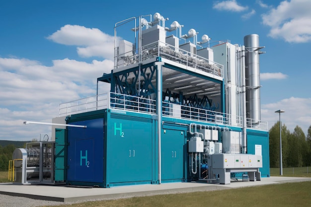 Hydrogen factory concept Hydrogen production from renewable energy sources ai generative