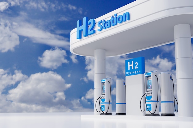 Photo hydrogen fuel car charging station white color visual concept design