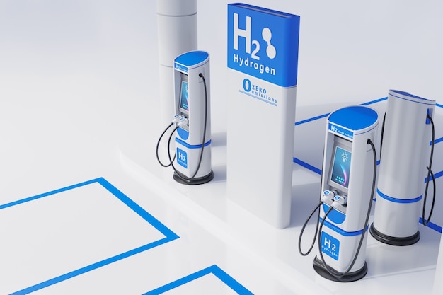 Hydrogen fuel car charging station white color visual concept design