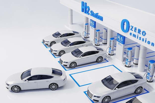 Hydrogen fuel car charging station white color visual concept design