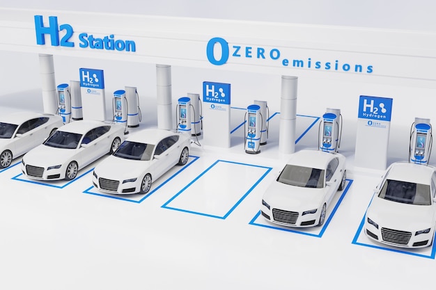 수소 연료 자동차 충전소 화이트 컬러 시각적 컨셉 디자인