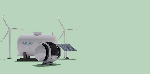 hydrogen fuel and futuristic machines green energy and zero emissions concept 3d illumination rendering
