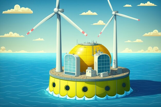 Hydrogen gas for clean power sun and wind turbine facility for offshore renewable energy generation