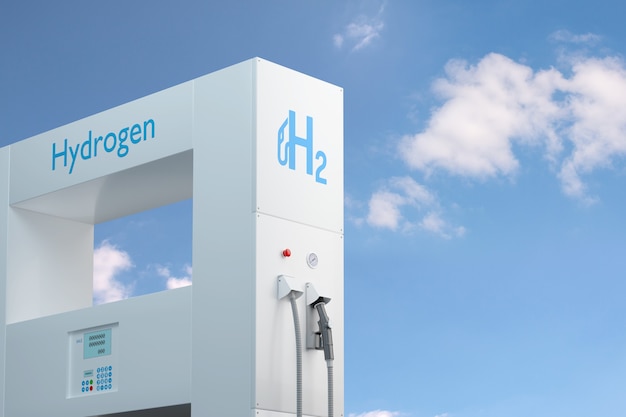 Photo hydrogen gas stations fuel dispenser whit copy space.