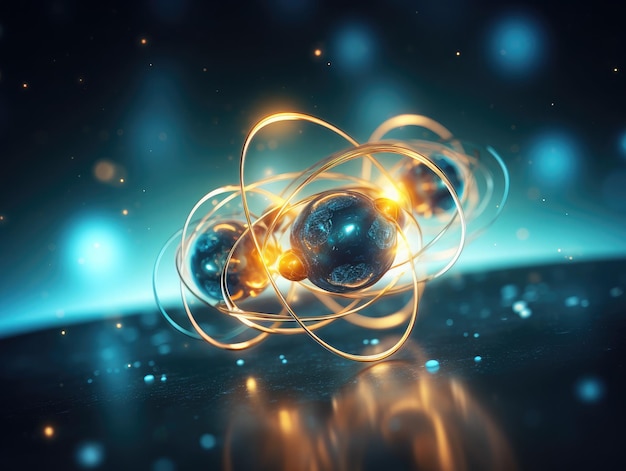 Photo hydrogen and helium atoms 3d rendering