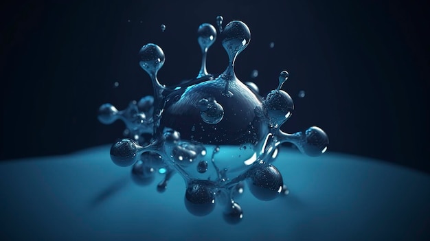 과학 또는 의료 배경에 대한 수소 분자 또는 원자 추상 구조 맑고 푸른 물 화학 모델 연결 원자의 개념 3d 렌더링 생성 ai