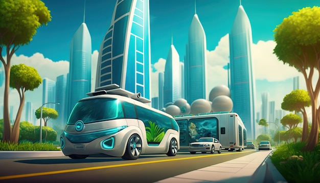 Hydrogen powered city Futuristic city with green energy Generative AI