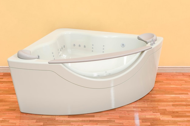 Hydromassage tub in room near wall 3D rendering