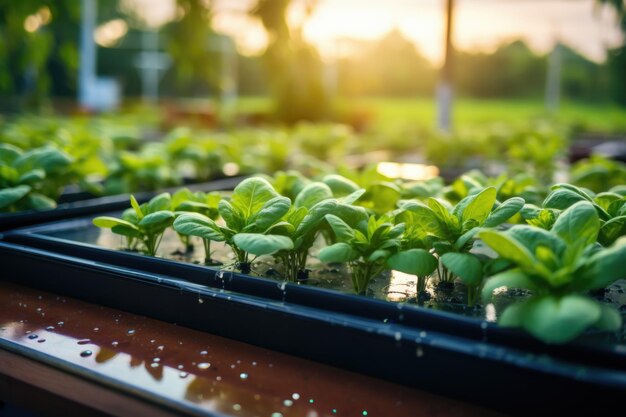 hydroponic basil growing in greenhouse