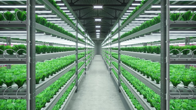 Hydroponic indoor vegetable plant factory. Exhibition space warehouse farm hydroponics